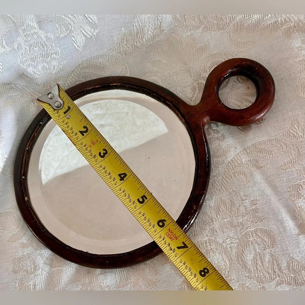 Antique Japanese Kamakura Bori Hand Carved Wood Mirror - Meiji Lotus Lacquerware